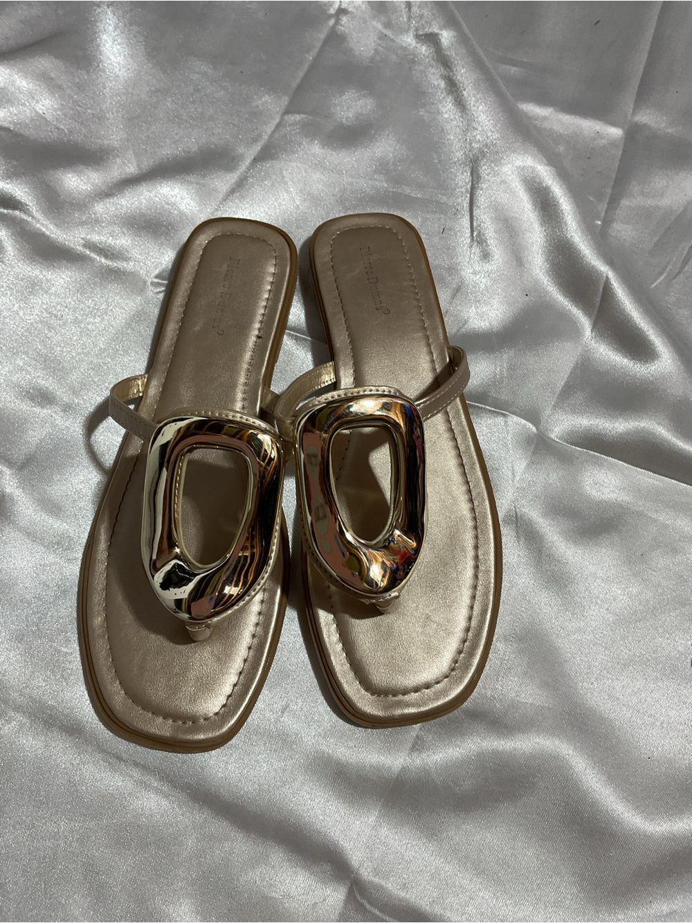 Women's Metallic Gold Slide Sandals with Statement Buckle